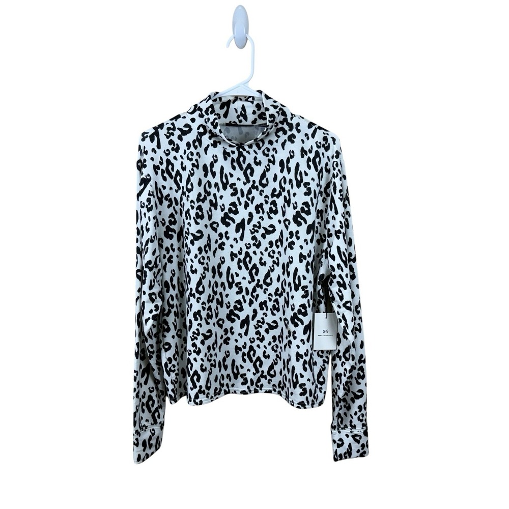 Something Navy Womens Ivory Cheetah Mock Neck‎ Long Sleeve Knit Top Size S NWT